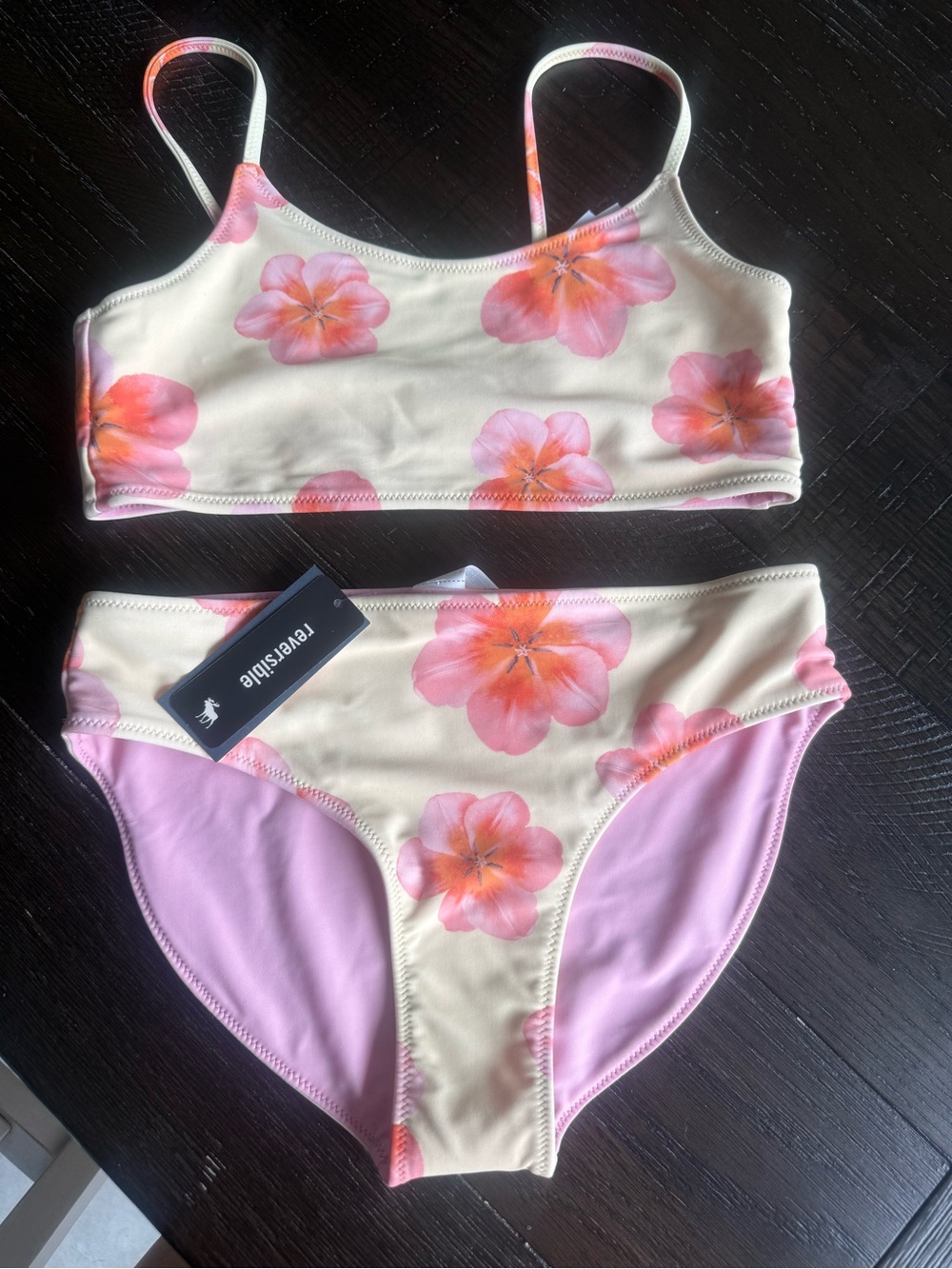 Reversible Floral Bikini Set in Cream and Pink